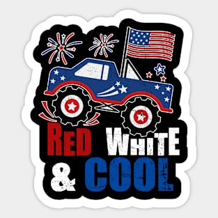 Kid Monster Truck Tee, Toddler Boys American Flag July 4th Sticker